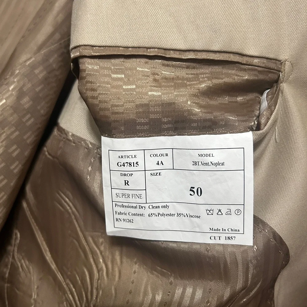 Giorgio Fiorelli 2-Piece Suit Blazer 49 Tan Two-Button 40X24 Trousers Flat Front